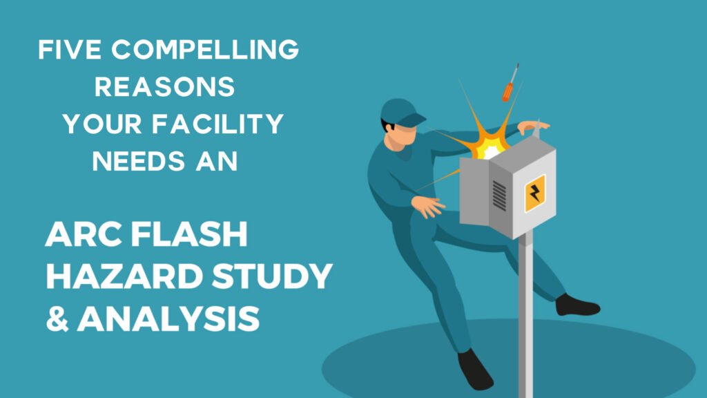 Electrical worker inspecting equipment with a focus on safety measures in a facility. Emphasize the importance of arc flash studies for preventing accidents and ensuring compliance.