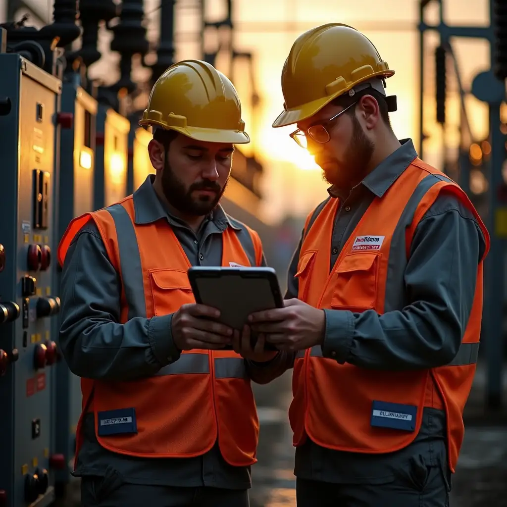 Care lab professionals evaluating power system analysis data