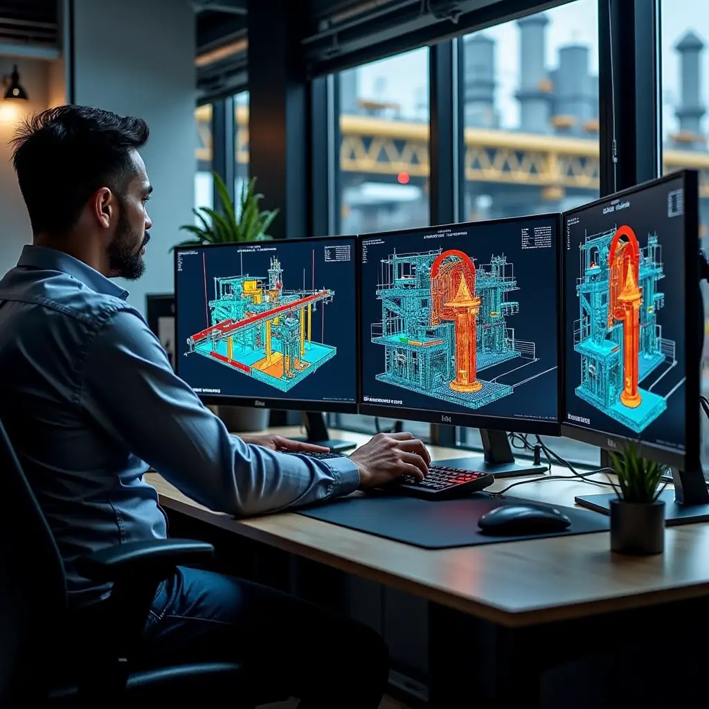 Engineer using ETAP for real-time arc flash analysis.