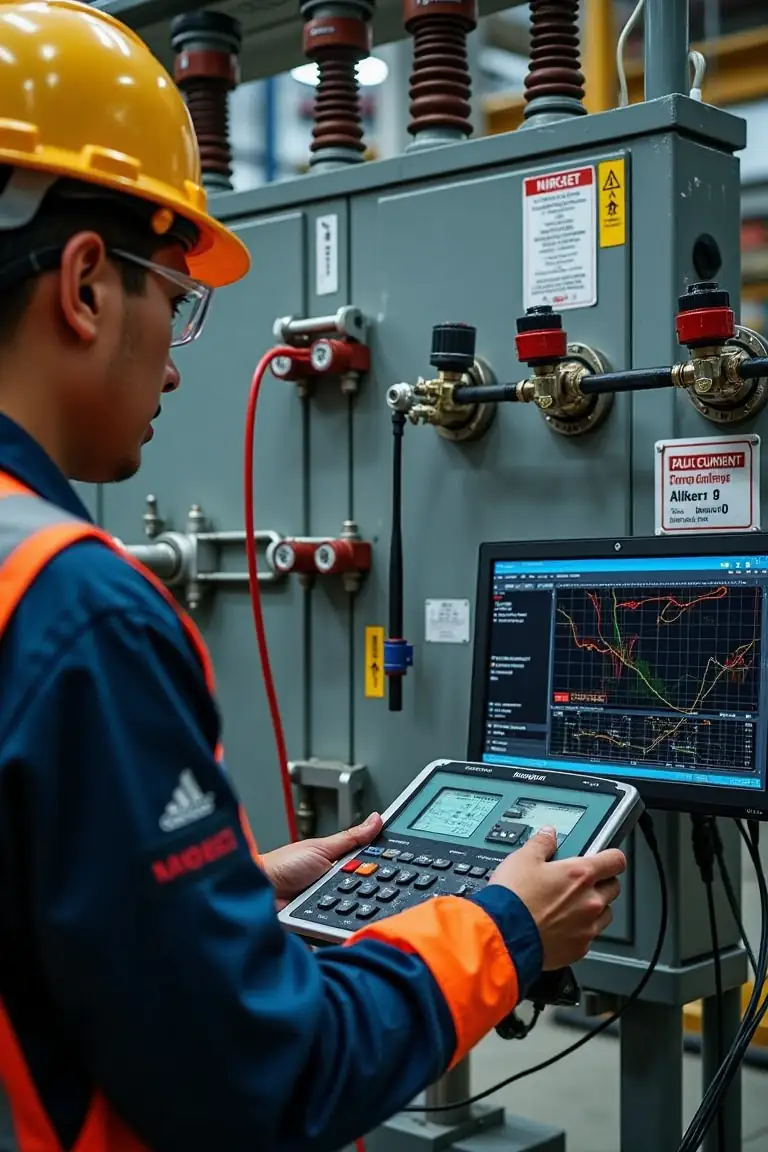 Engineer analyzing short circuit faults for predictive maintenance.
