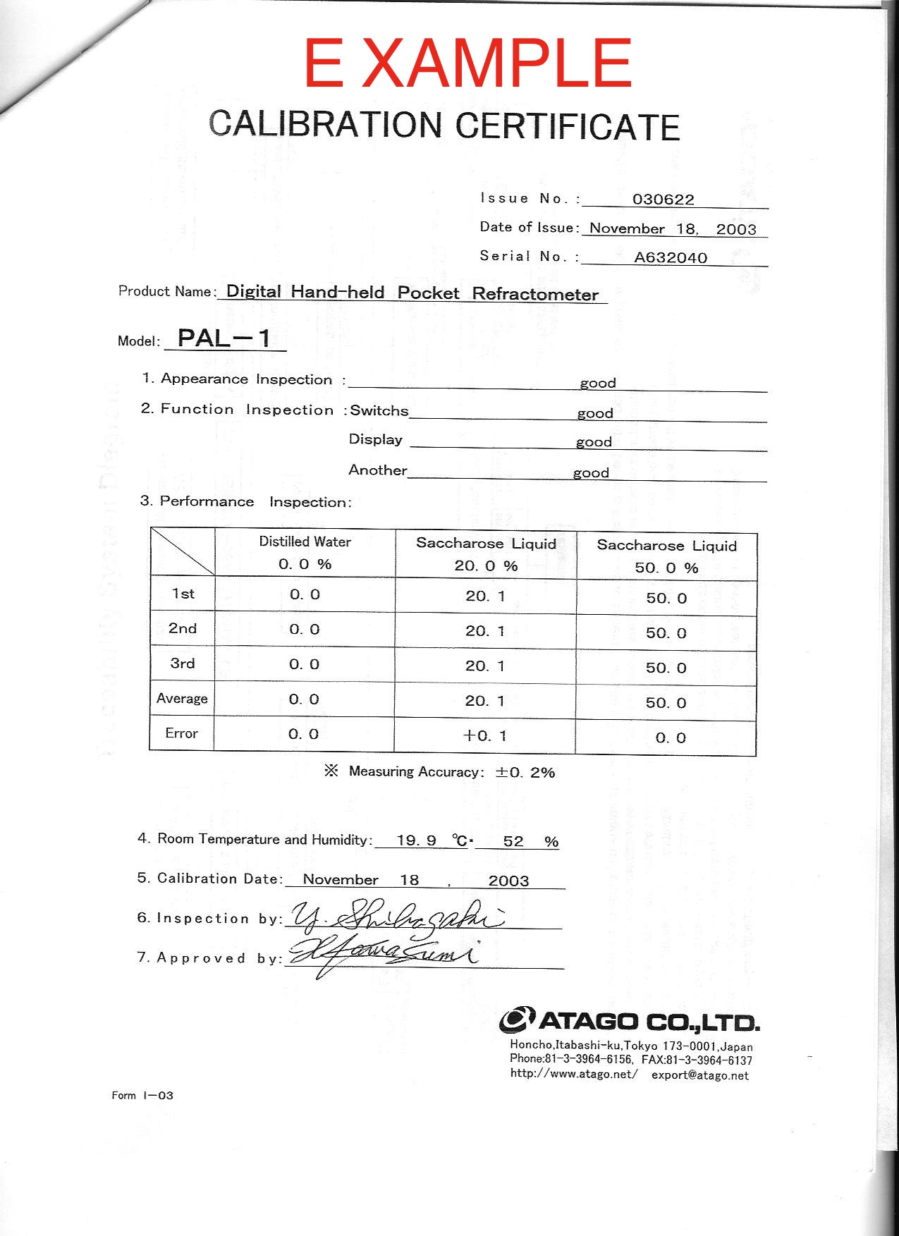 Calibration Certificate 1 SAMPLE Carelabs